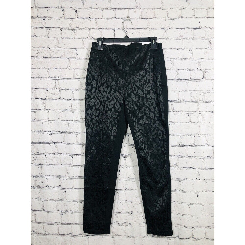 White House Black Market Women The Skinny Jacquard Leopard Print Pants Black 4